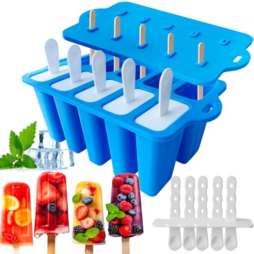 Eisformen Silikon, Eisformen Eis am Stiel Popsicle Formen Set 10 Hohlräume, Antihaftend DIY...