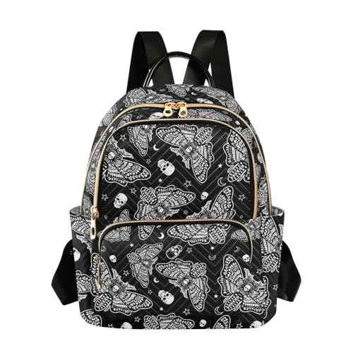 Image of Gothic Gothic Skull Moth Mini Backpack Fashion Backpack Purse for Women,Handbag Shoulder Bag Casual Daypack, Ladies Gift for College Work (M)