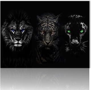 JKWQFBOYAN Canvas Animals Wall Art, Black White Animals African Wild Photo Poster Prints, Fierce Beast Wall Decor Painting Artwork for Bathroom Bedroom Living Room Home Office Decor 12x16inch Unframed