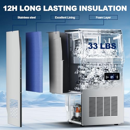 Image of Commercial Ice Maker, 113 Lbs /24H Countertop Ice Maker Machine Commercial Ice Machine Freestanding Stainless Steel Upon Counter Ice Maker(113Lbs /24H)