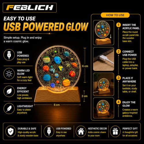 Image of 3D Acrylic LED Night Light - Warm White & 18 Planets Design with Durable Plastic Base, Decorative Table Lamp for Bedroom, Living Room, Kids Room, Study & Home Decor Gifting
