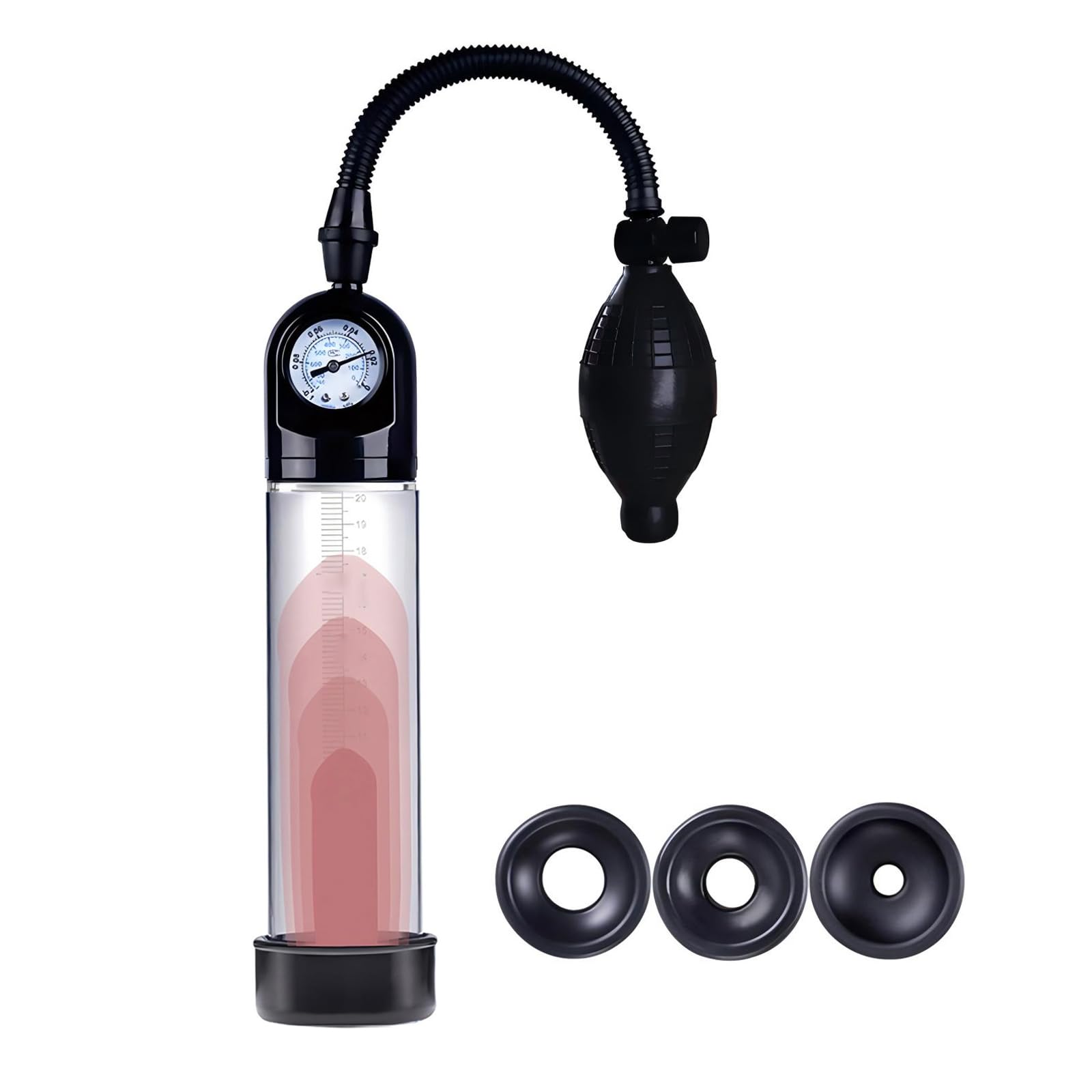 Sex Toýs Homme Pompes à Pénis avec Jouet en Silicone et 3 Gaines Pompe Penis Manuelle avec Manomètre et Échelle Extenseur de Pénis Masculin pour Agrandir Son Pénis Agrandisseur de Pénis (Negative,C)
