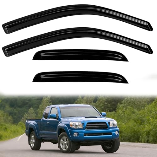 DimFlux 4PC Rain Guards for 2005-2015 Toyota Tacoma Double Cab Window Visors Deflectors Sun Shades Vent Tape On Out Channel