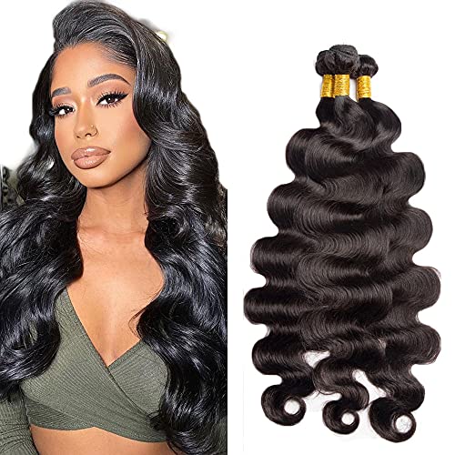 Freiuoke Human Hair Extension Bundles 8A Brazilian Virgin Hair Body Wave 3 Bundles 100% Unprocessed Brazilian Body Wave Remy Human Hair Extensions Natural Color Hair Bundles(22 24 26 inches)