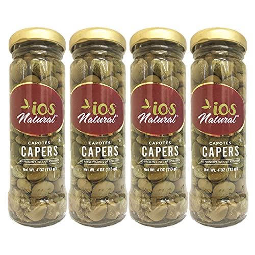 IOS Natural Capotes Capers in Sea Salt, Vegan, Non-GMO, Kosher - 4Oz (Pack of 4)