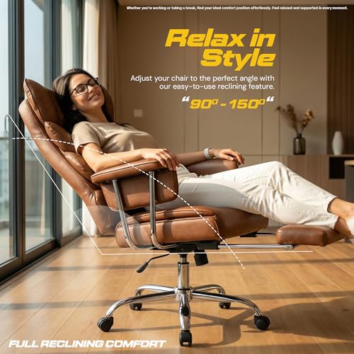 Image of DROGO Monarch-X Massage Office Chair with Vibration & Heat | Big and Tall Ergonomic Executive Computer Chair with PU Leather & 150Reclining | Gaming Chair with Spacious Cushion Seat & Footrest(Brown)