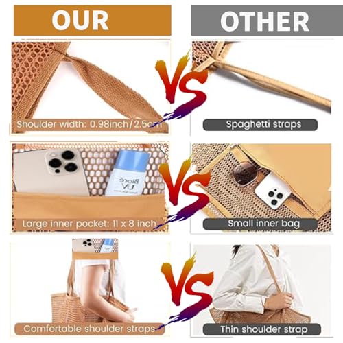 Image of Mesh Beach Tote Bags for Womens, Shoulder Handbag Hobo Pool Bags for Swimming Vacations Summer Essentials