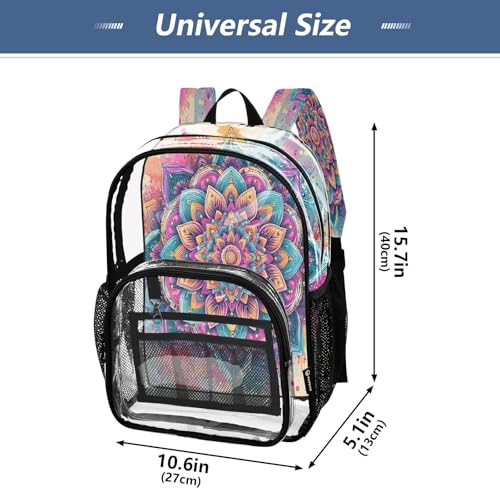 Watercolor Mandala Flower Clear Backpack Heavy Duty See Through Transparent PVC BookBag for Kids Boy Girl School Work4