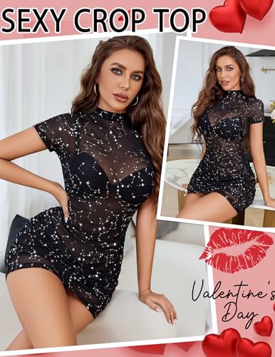 Image of Avidlove Women's Mesh Dress Sheer Lingerie Dresses Mock Neck Party Clubwear