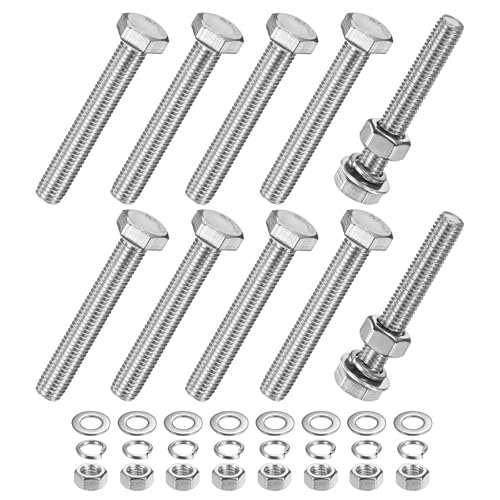 M METERXITY 10-Pack Hex Head Screw Bolt with Nuts Flat &amp; Lock Washers M10x70mm Stainless Steel Bolts and Nuts Kit Fully Threaded Metric Bolt Assortment for Equipment/Machinery