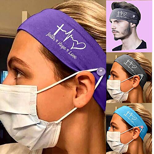 3Pcs Headbands for Nurses with Buttons for Mask Non Slip Elastic Hair Bandsfor Women Knotted Boho StretchyTurban Headwrap Moisture Wicking Sweatband Sports Head Wrap for Yoga Sports OutdoorActivities
