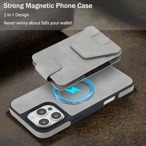Funda iPhone 17 Air magnética anticaída gris con soporte de cuero 3
