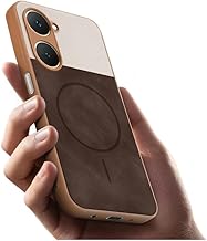 COVERBLACK Dual-Leather Mac-Safe Design Phone Case| Soft Touch Finish | Full Camera Protectection Back Cover Compatible for Vivo V2350 / Y18 / Y18t / Y18i - White & Choco Brown