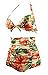 COCOSHIP Retro Peach Hibiscus & Beige Floral Halter High Waisted Bikini Bathing Suit Swimsuit XXXL(FBA)