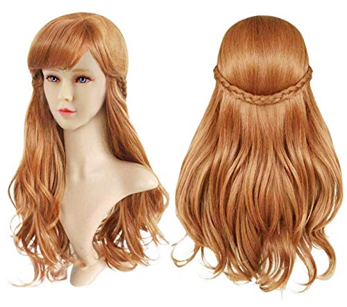 Anogol Wig Cap+Princess Brown Wig for-Kids-Long Wavy Wigs with Braided Wigs for Girls Brown Cosplay Wig