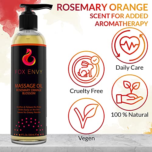 Fox Envy Body Massage Oil With Jojoba & Coconut Oil - Relaxing Orange Blossom With Rosemary Scent Massaging Oil For Women & Men, 1 Bottle, 8 Fl Oz #TOP5