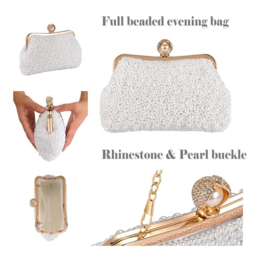 Image of Ayliss Pearl Clutch Purses for Women Wedding Bridal Evening Small Clutch Crossbody Handbag Full Beaded Parites Prom