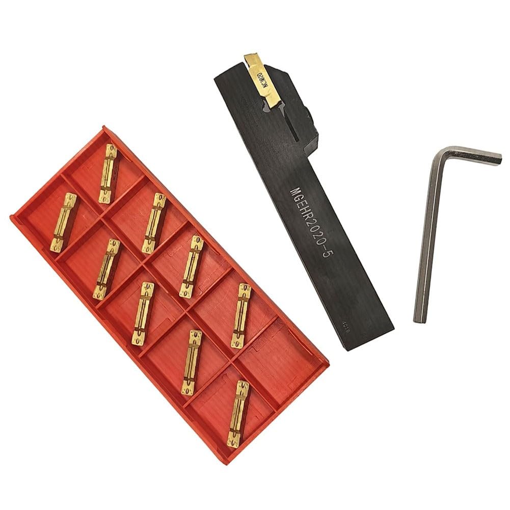 Kit de herramientas de corte de ranurado de torno de 12 piezas, 1 soporte de herramientas MGEHR2020-5, 10 insertos MGMN500-M y 1 llave, para acabado/semiacabado