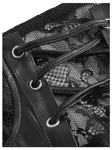 SHENHE Women's Y2K Leather Tank Tops Lace Up Studded Mesh Goth Grunge Crop Tops4