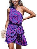 CUPSHE Women's Mini Dresses One Shoulder Paisley Self Tie Short Sleeveless Tiered Summer Dress Casual Blue Paisley, L