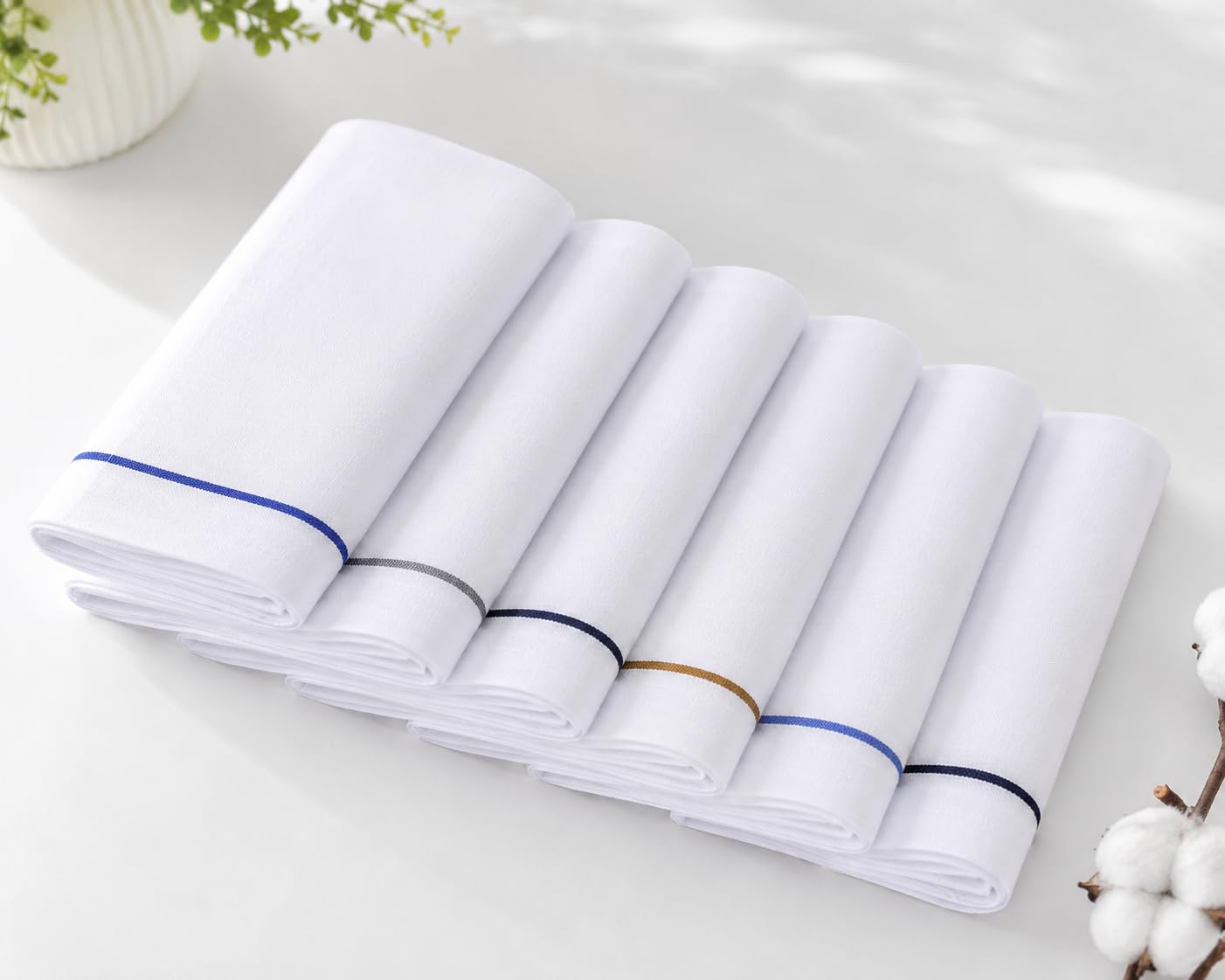ally vinny Allyvinny™ Men's Cotton super soft Handkerchiefs, White border, Pack of 6 pcs, (42x42cm), multicolor border.-picture-11