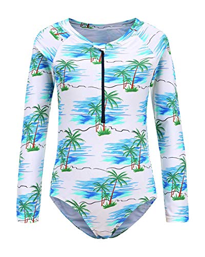 Image of Girls Rash Guard Long Sleeve One Piece Swimsuits Stripes Zipper Bathing Suits UPF 50+ /Sun Protection