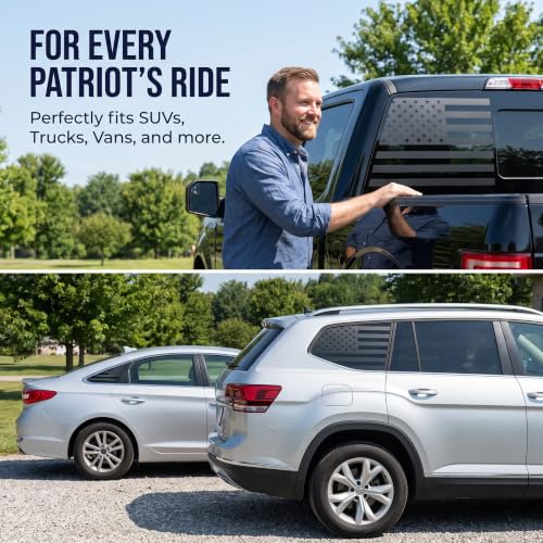 Yiwview 2PCS Rear Window American Flag Decals, Matte Black USA Flag Vinyl Sticker, DIY Self-adhesive Waterproof Cuttable Side Window Patriotic Decoration for Car SUVs Trucks(29" x 16") by Yiwview - Used condition - Image 5