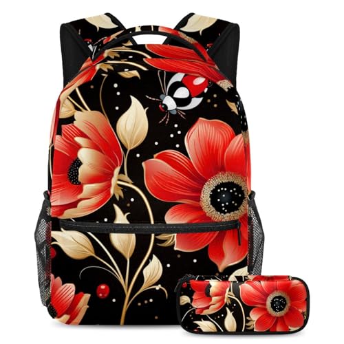 Sac à dos coccinelle rouge contre le désordre des fournitures de rentrée
