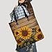 LDGSUPH Paint Wooden Board Sunflower Tote Bag PU Leather Hobo Bags Large Grocery Bags Lightweight Fashion Handbag Large Shoulder Bag