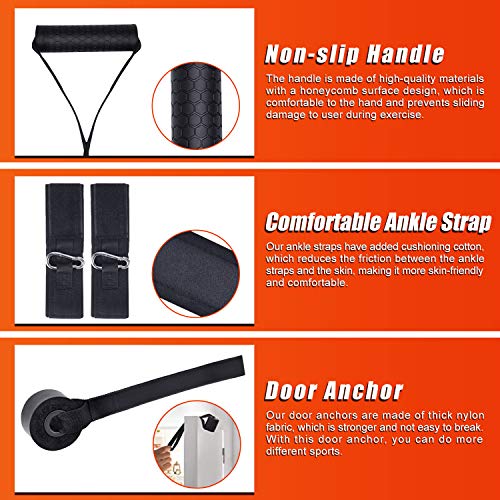 KMM Resistance Bands Set 12pcs, Exercise Bands Figure 8 Resistance Band with Door Anchor, Handles, Ankle Straps, Stackable Up to 150 lbs for Resistant Training, Physical Therapy, Home Workout - Thumbnail 4