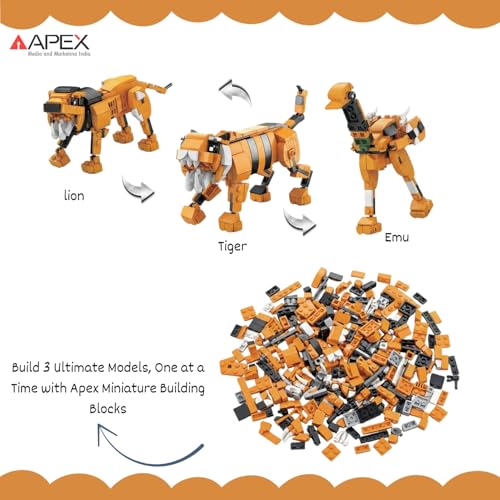 Image of Apex 3-in-1 Wild Animal Building Blocks Kit - Build Lion, Tiger or Emu with Block Set | Kids Construction Toy Building Blocks | Creative STEM Toy for Kids