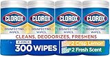 Clorox Disinfecting Cleaning Wipes for Spring Cleaning & Allergy Season, Bleach Free, Fresh Scent and Crisp Lemon, 75 Count Each, Pack of 4