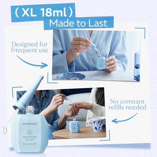 Image of AZUREBEAUTY Matte Gel Top Coat 18ML Big Size, Chrome Proof Powder-Resist No Wipe Velvet Matte Finish Gel Top Coat for Nail Art Long Lasting UV LED