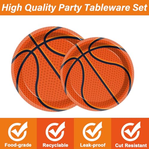 Image of 200 PCS Basketball Birthday Tableware Disposable Basketball Plates Napkins Party Supplies Sports Theme Dinnerware Set Basketballs Team Baby Shower Party Decoration Serve 50 guest