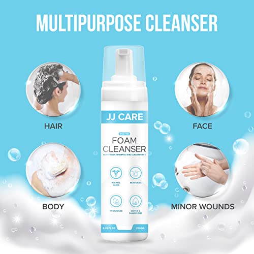 Jj Care Rinse Free Foam Cleanser (Pack Of 3), 8.45 Fl. Oz. Rinse Free Body Wash For The Elderly, Deodorizing Waterless Body Wash, 3-In-1 Moisturizing Rinse-Free Shampoo For Disabled, Foaming Wash For Travel And Camping #TOP2