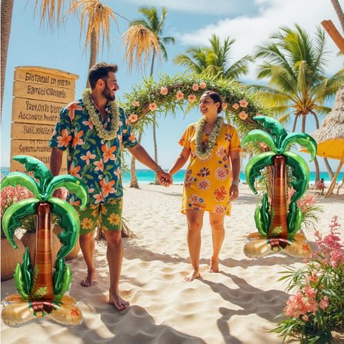 Image of OOTSR 2Pcs Palm Tree Balloons, 46inch Inflatable Foil Balloons for Summer Beach Tropical Hawaiian Luau Kids Adults Birthday Party Decoration