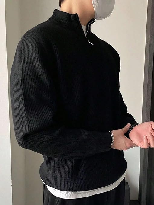 Image of ColorChakra High Neck Woollen Sweater for Mens Half Zip Wool Cardigan Plus Size M to 5XL