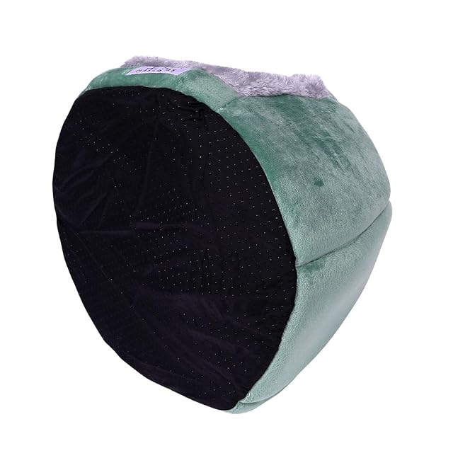 Foto 4 de 6 de Cama Cueva Cerrado para Gato Perro pequeño Felpa cálida y Base Antideslizante Plegable fácil de Limpiar (Verde