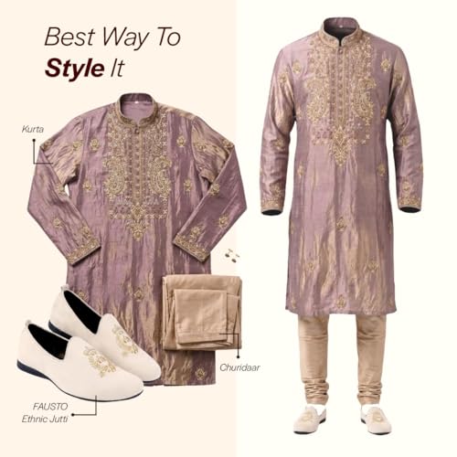 Image of FAUSTO Mens Embroidered Slip-On Loafers | Royal Ethnic Party Shoes |Ethnic Juttis and Mojaris for for Wedding Cushioned Insole