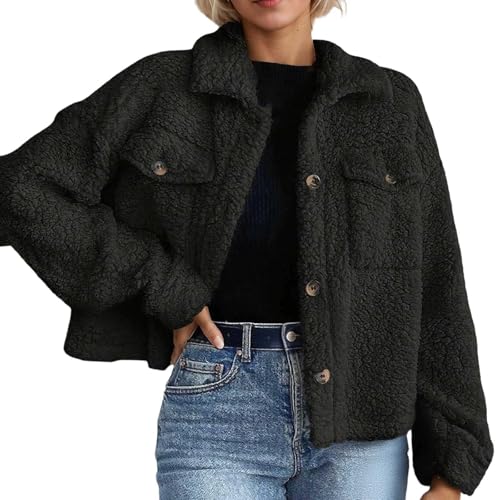 Chaqueta informal femenina con para temporada otoño invierno abrigo corto de manga corta elegante y versátil (Black, XL) #92