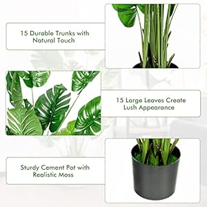 Goplus Artificial Monstera Deliciosa Plant, 5ft Tall Fake Tropical Palm Tree w/15 Pcs Different Turtle Leaves, Cement-Filled Plastic Pot, Faux Swiss Cheese Plant for Floor Home Office Decor, 2- Pack Goplus Artificial Monstera Deliciosa Plant 5ft Tall Fake Tropical Palm Tree w15 Pcs Different Turtle Leaves Cement Filled Plastic Pot Faux Swiss Cheese Plant for Floor Home Office Decor 2 Pack