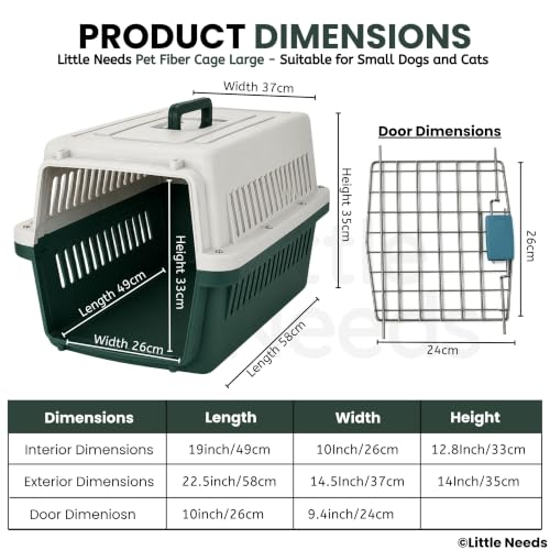 Image of Pet Carrier Fiber Cage - (Large, Grey) (49 x 37 x 35 cm) for Cats and Small Dogs I Portable 19 inch Travel Crate with Metal Door & Spring Lock | Ventilated Easy-Carry Handle Kennel House