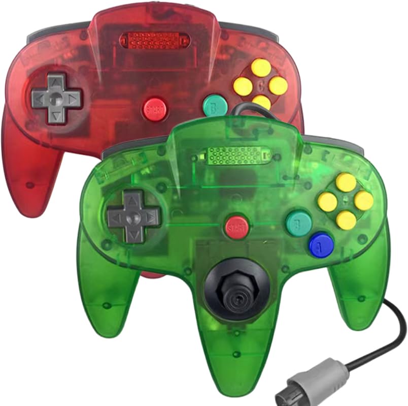 2 Pack N64 Controller, Classic Retro Wired N64 64 Bit Gamepad Joystick for Ultra 64 Video Game Console N64 System (clear green+orange