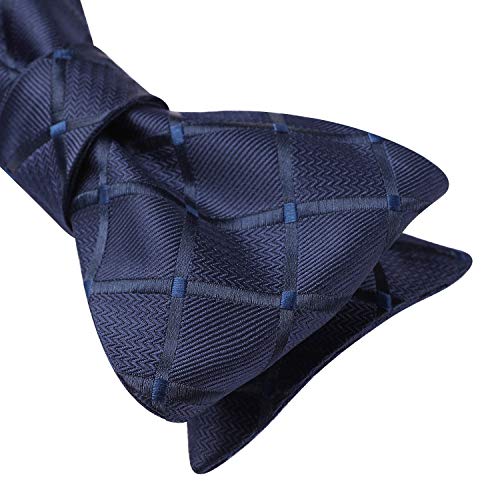 Hisdern Men's Check Plaid Bowtie Formal Tuxedo Self-Tie Bow Tie And Pocket Square Set,K822 Navy Blue,One Size #TOP3