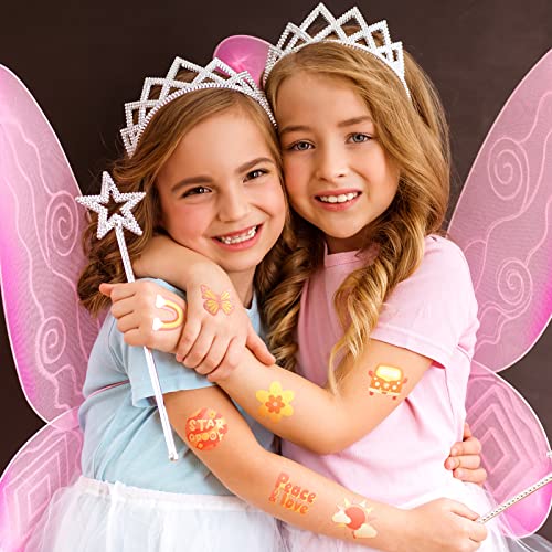 144 Pcs Groovy 70S Temporary Tattoos Kids Hippie Tattoos Butterfly Flower Love Peace Lucky Tattoos Rainbow Cartoon Waterproof Face Tattoos Sticker For Party Favor Decor, 9 Styles (Cute Pattern) #TOP5