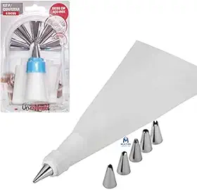 Kit para Confeiteiro com Saco Rosca de encaixe e 6 Bicos de Aço Inox para Confeitar Bolos Cupcakes e Sobremesas