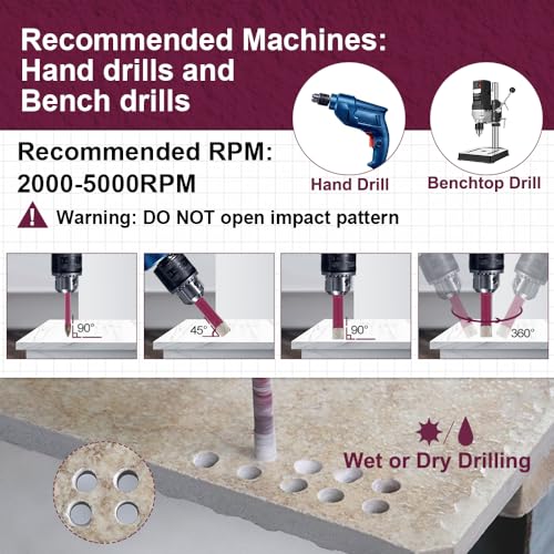 QUEFORET Diamond Drill Bits Set 5pcs - 4pcs 8mm Dry Hole Saw, 1pc 8mm Carbide Bit for Ceramic Porcelain Tile Marble Granite, Quick Change Hex Shank 6 QUEFORET Diamond Drill Bits Set 5pcs - 4pcs 8mm Dry Hole Saw, 1pc 8mm Carbide Bit for Ceramic Porcelain Tile Marble Granite, Quick Change Hex Shank - Image 6