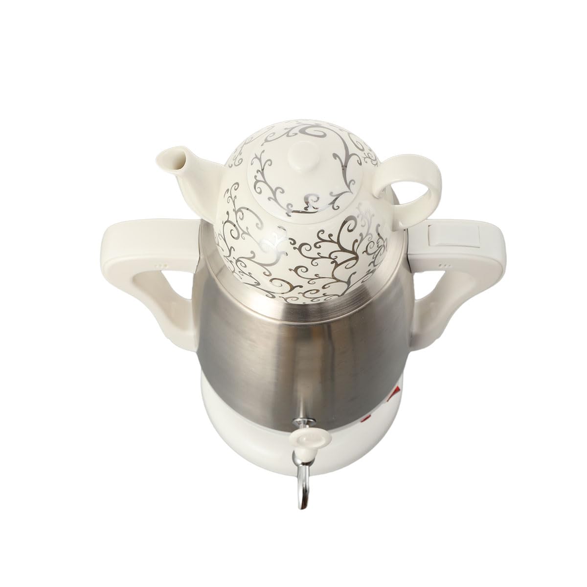 LALABU Samowar-Teebereiter,Elektrischer Samoware Edelstahl 220V, 3,5 Liter Teekocher Samovar Warmwasserbereiter mit Trockenkochschutzfunktion,Weiß