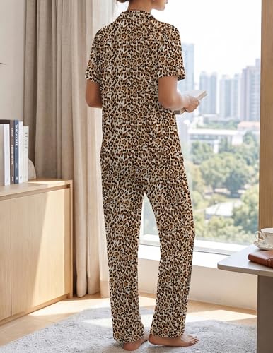 Image of Womens Pajamas Sets 2 Piece Button Up Pj Sets Short Sleeve with Long Pant
