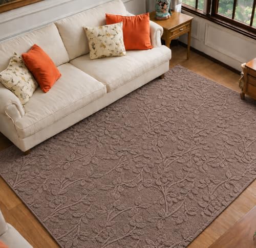 Image of HOMETHREADS Premium Plush Soft 2-Layer Faux Rabbit Fur Embossed Carpet, Washable Area Rug with Anti-Skid Backing for Living Room, Bedroom, Hall & Office, Ultra Soft Floor Carpet(Khaki, 3' x 5' Feet)